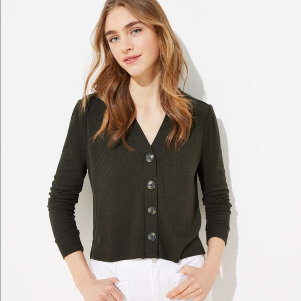 LOFT Cropped Cardigan Top Italian Olive